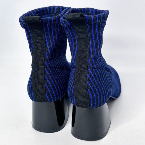 ZARA Trafaluc Sock Ankle Boots Size 6 Booties Blue Black Stripe Knit Block Heel - Picture 4 of 10
